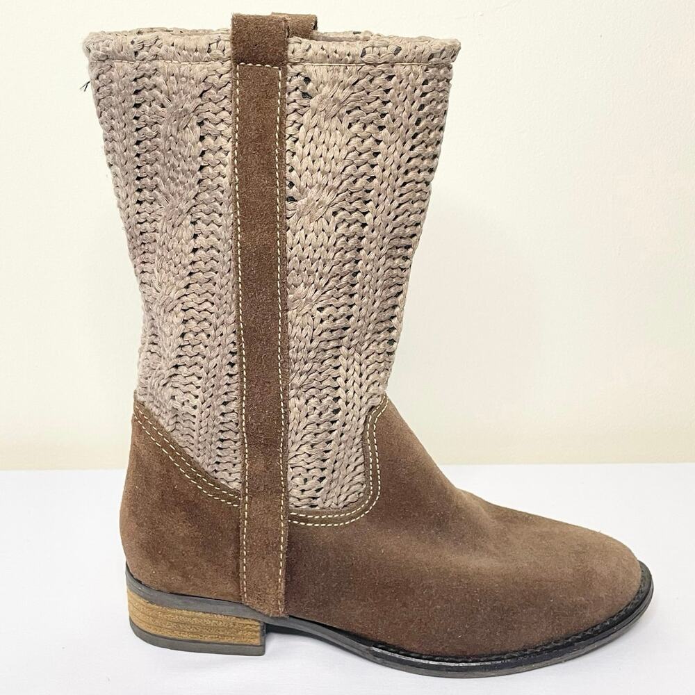 Sbicca Vintage Collection Stateroute Boots Women's 7 Brown Leather Cableknit